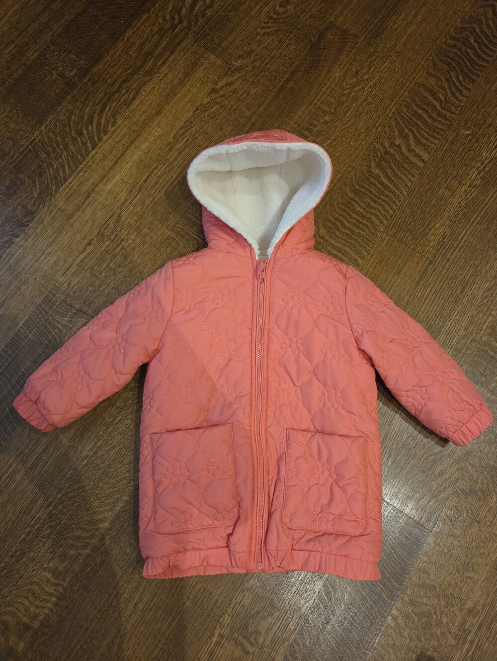 New Seed Heritage Girls Coral Hooded Sherpa Lined Daisy Quilt Puffer Jacket